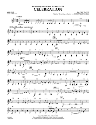 Book cover for Celebration (Mannheim Steamroller) - Violin 3 (Viola Treble Clef)