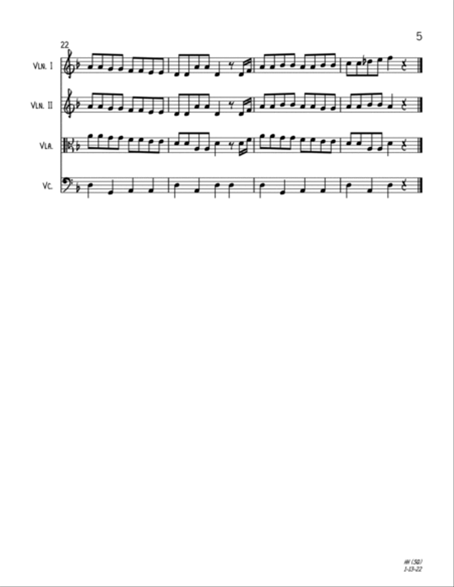 Hanerot Halalu (String Quartet) String Quartet scores gallery preview page 5