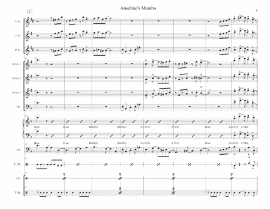 Anselmo's Mambo for 12 piece Latin jazz band Jazz Ensemble scores gallery preview page 5