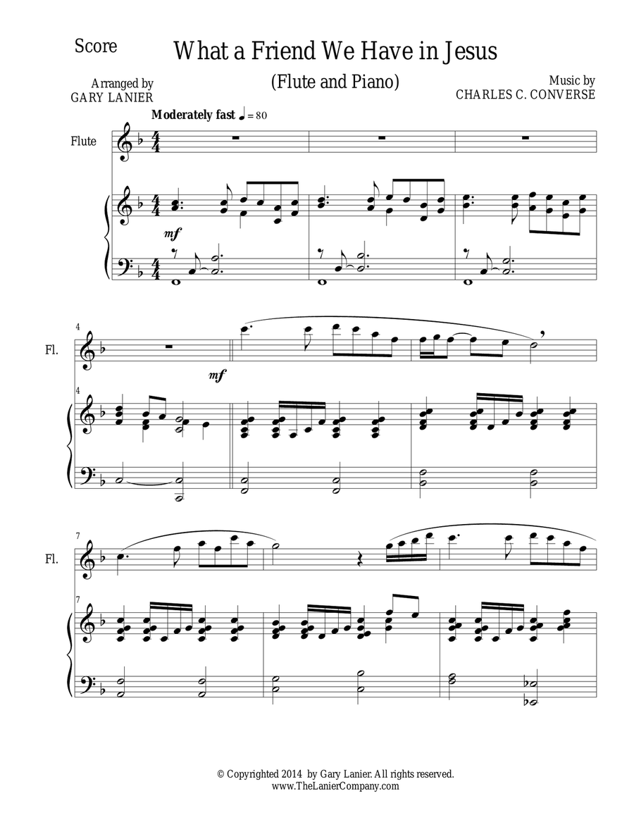 WHAT A FRIEND WE HAVE IN JESUS (Flute/Piano and Flt Part) Flute Solo scores gallery preview page 1