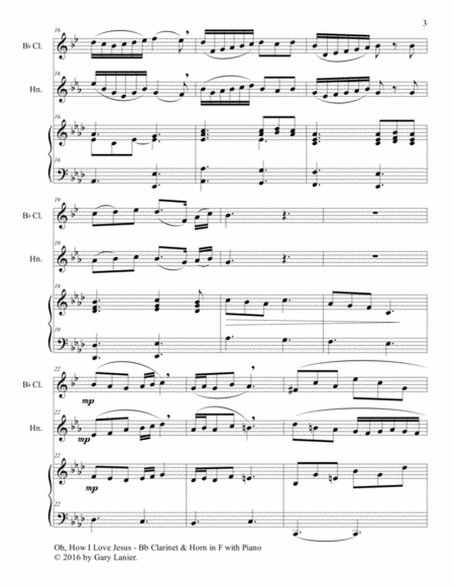 OH, HOW I LOVE JESUS (Trio – Bb Clarinet, Horn in F and Piano with Parts) image number null