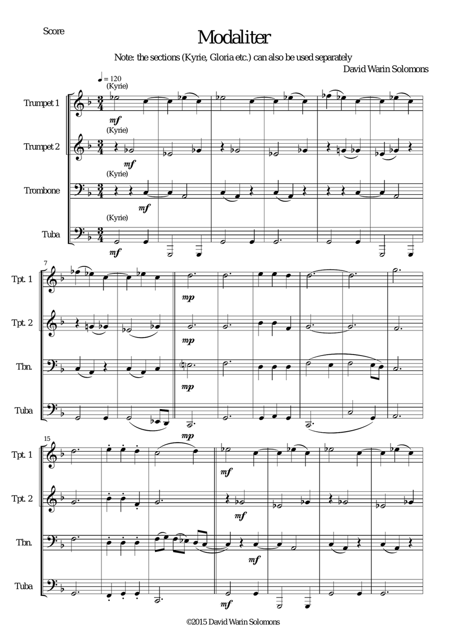 Modaliter for brass quartet (untransposed) Brass Quartet scores gallery preview page 1