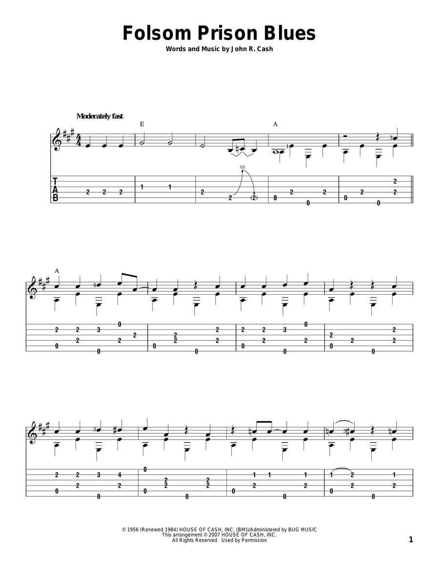 Folsom Prison Blues Electric Guitar scores gallery preview page 1