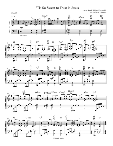 Tis So Sweet to Trust in Jesus - 16th rhythm arr. for solo piano image number null
