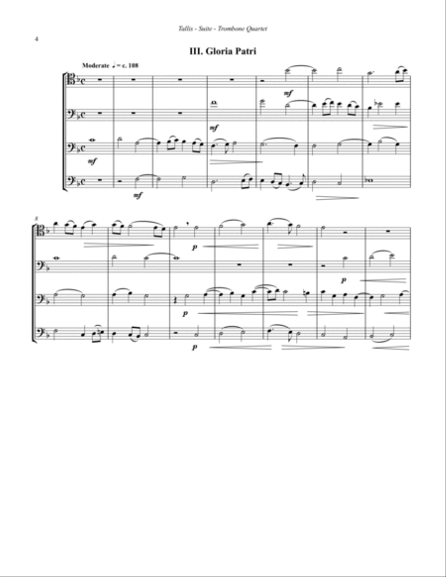 Thomas Tallis Suite for Trombone Quartet Trombone Quartet scores gallery preview page 4