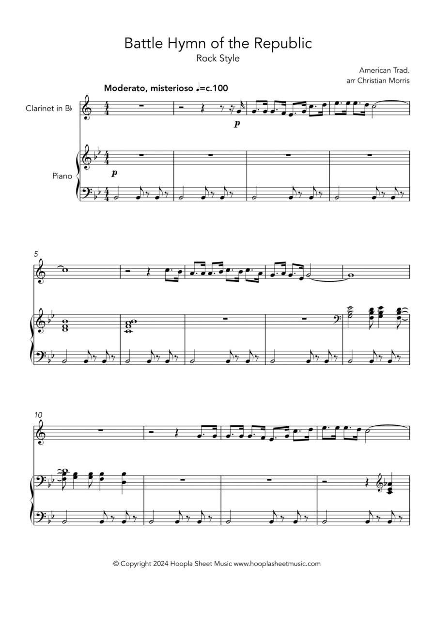 Battle Hymn of the Republic (Rock Style) Clarinet Solo scores gallery preview page 1