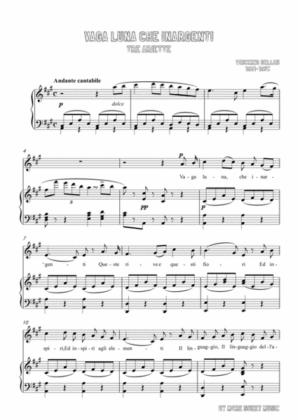 Bellini-Vaga luna che inargenti in A Major，for voice and piano image number null