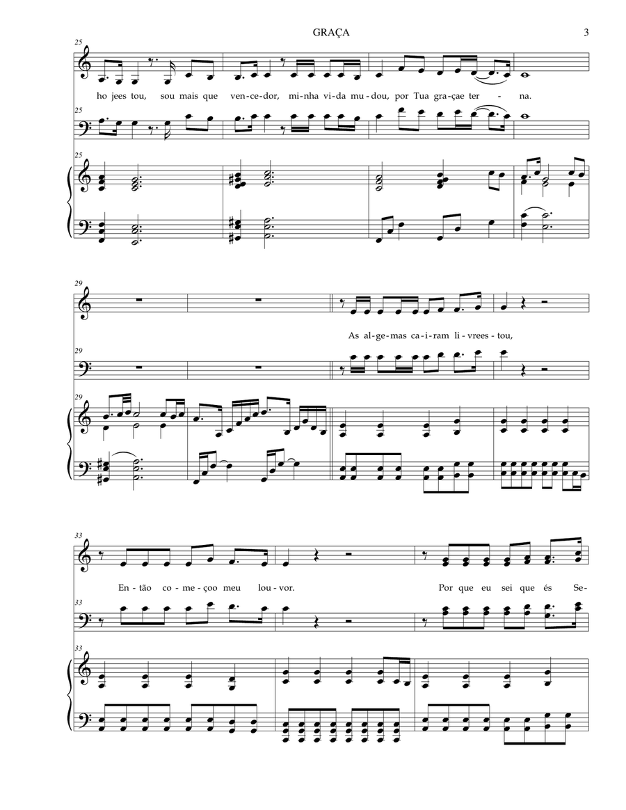 Graca ( SATB e Piano) - PORTUGUES 4-Part scores gallery preview page 3