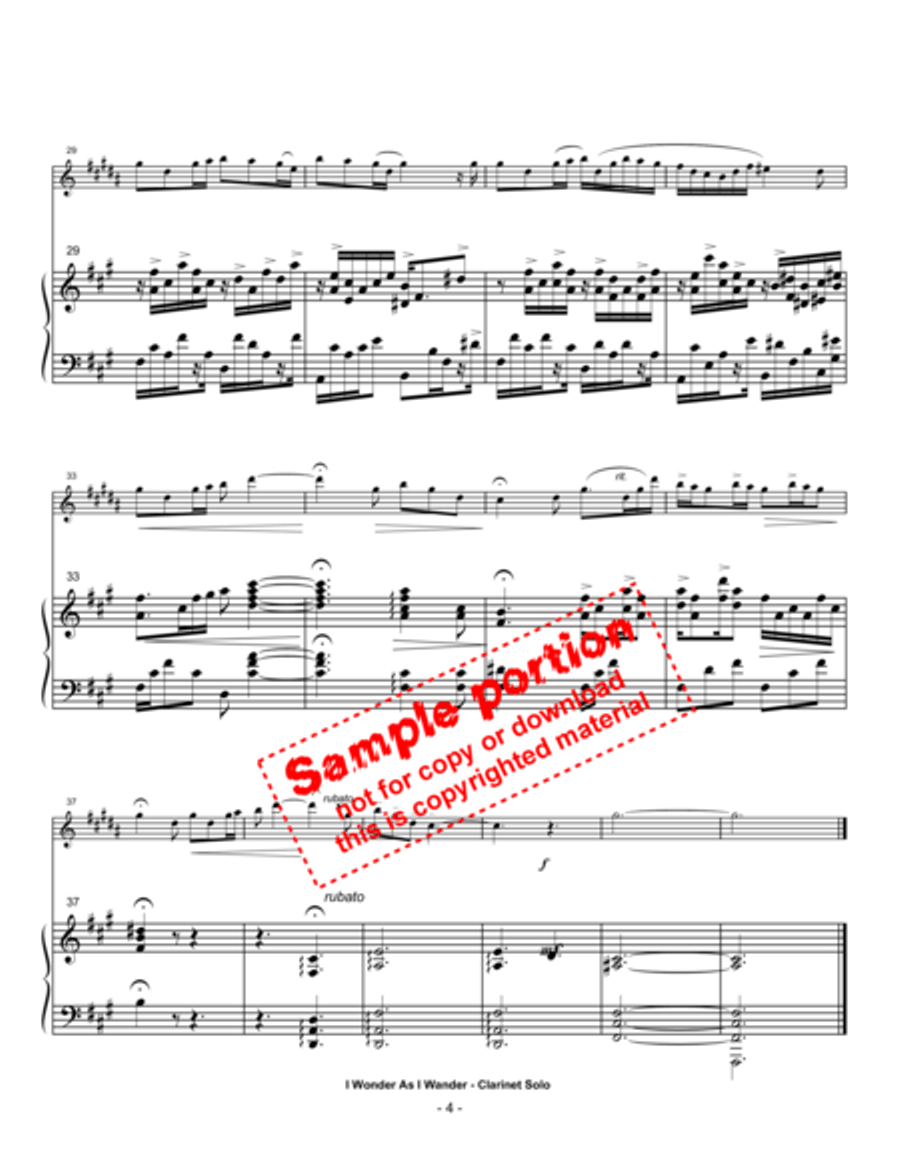 I Wonder As I Wander Clarinet Solo scores gallery preview page 3