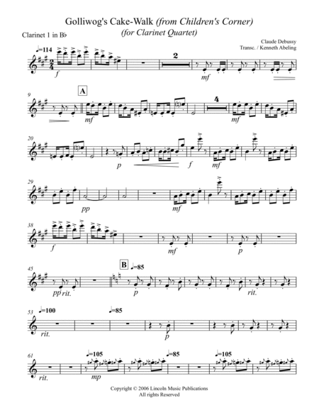 Debussy – Golliwog’s Cakewalk from Children’s Corner (for Clarinet Quartet) image number null