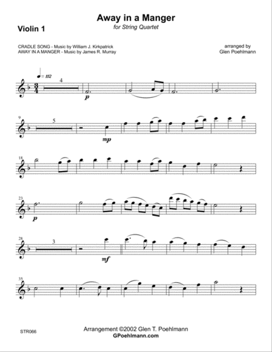 AWAY IN A MANGER for STRING QUARTET (unaccompanied) A Cappella scores gallery preview page 5