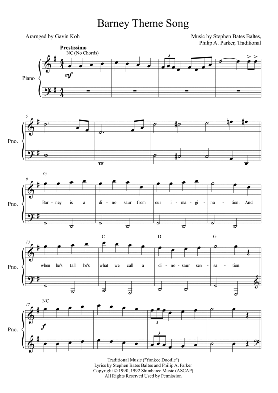 Barney Theme Song Voice scores gallery preview page 1
