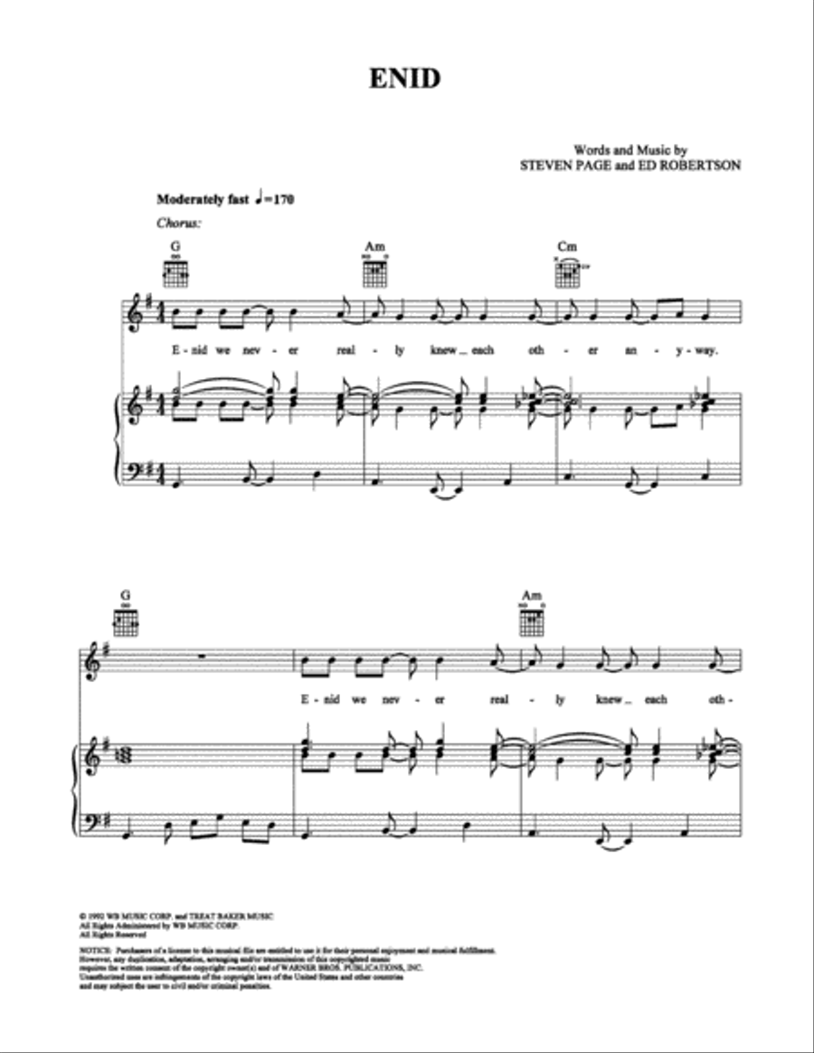 Enid Piano, Vocal, Guitar scores gallery preview page 1