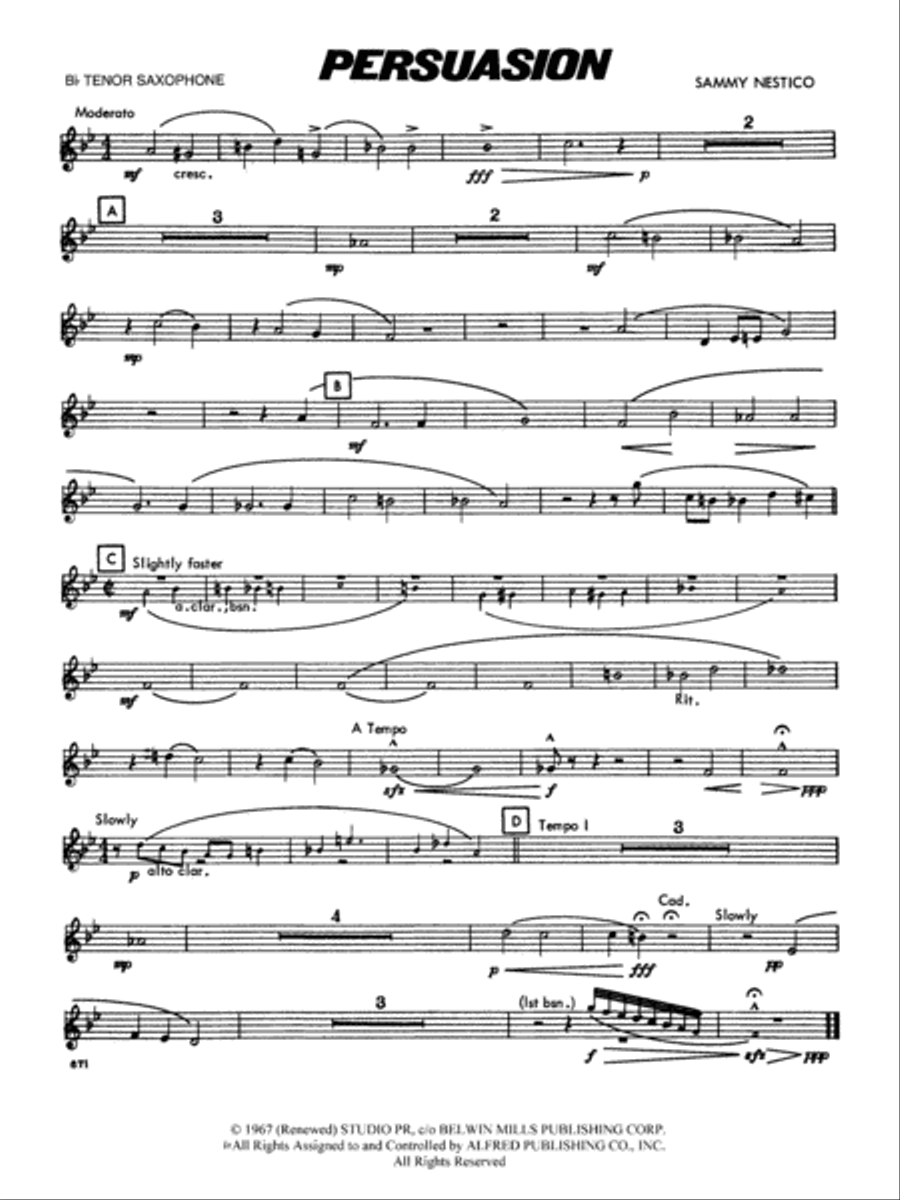 Persuasion: B-flat Tenor Saxophone Concert Band scores gallery preview page 1