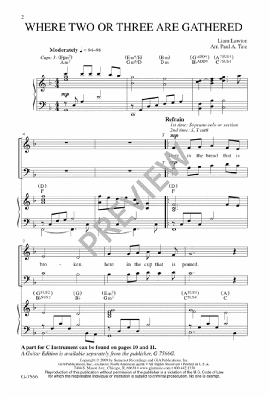 Where Two or Three Are Gathered 4-Part scores gallery preview page 2
