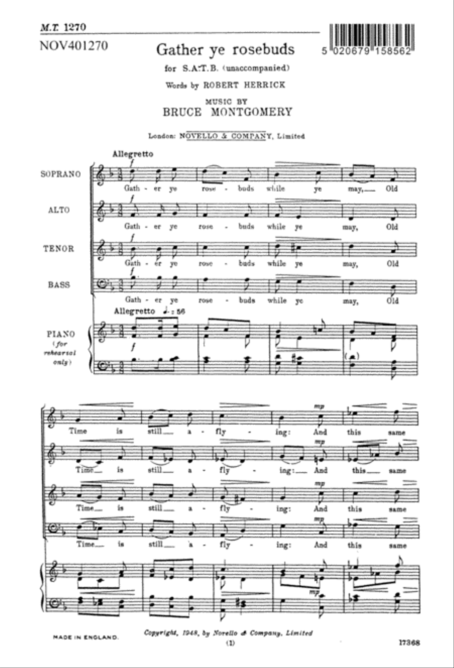 Gather Ye Rosebuds 4-Part scores gallery preview page 1