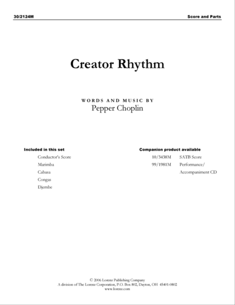 Creator Rhythm - Rhythm and Marimba Score and Parts Choir scores gallery preview page 1
