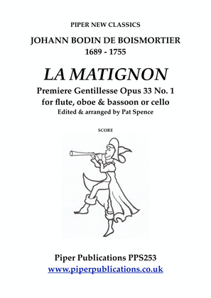 Book cover for BOISMORTIER LA MATIGNON OPUS 33 No. 1 for flute, oboe & bassoon or cello