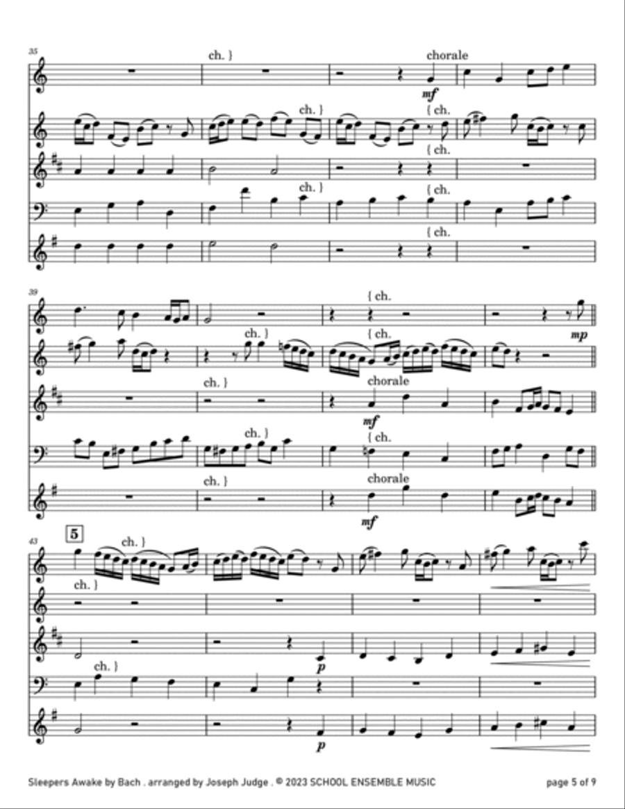 Sleepers Awake by Bach for Woodwind Quartet in Schools Woodwind Quartet scores gallery preview page 5