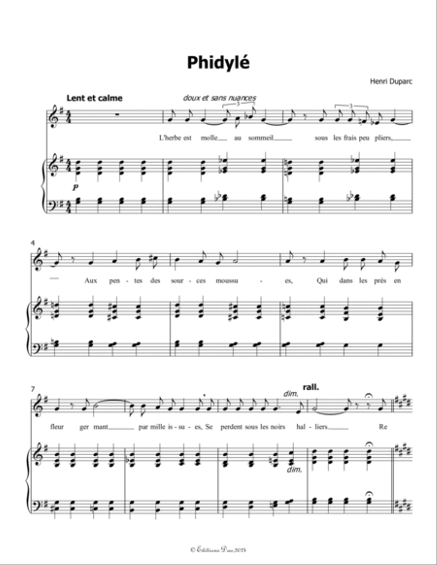 Phidylé, by Henri Duparc, in G Major Voice scores gallery preview page 3