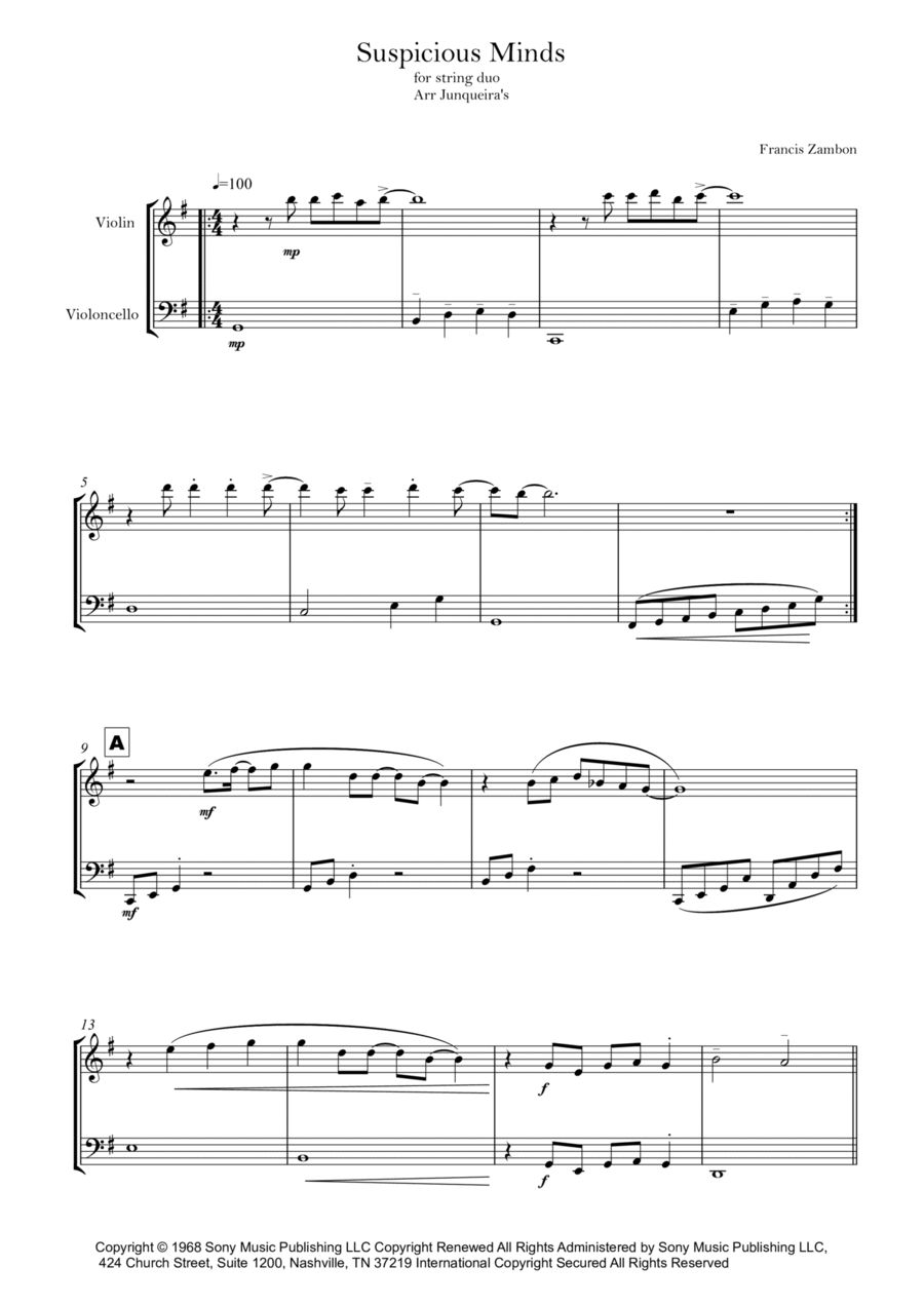 Suspicious Minds String Duet scores gallery preview page 1