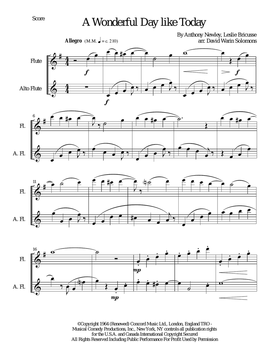 A Wonderful Day Like Today Flute Solo scores gallery preview page 1