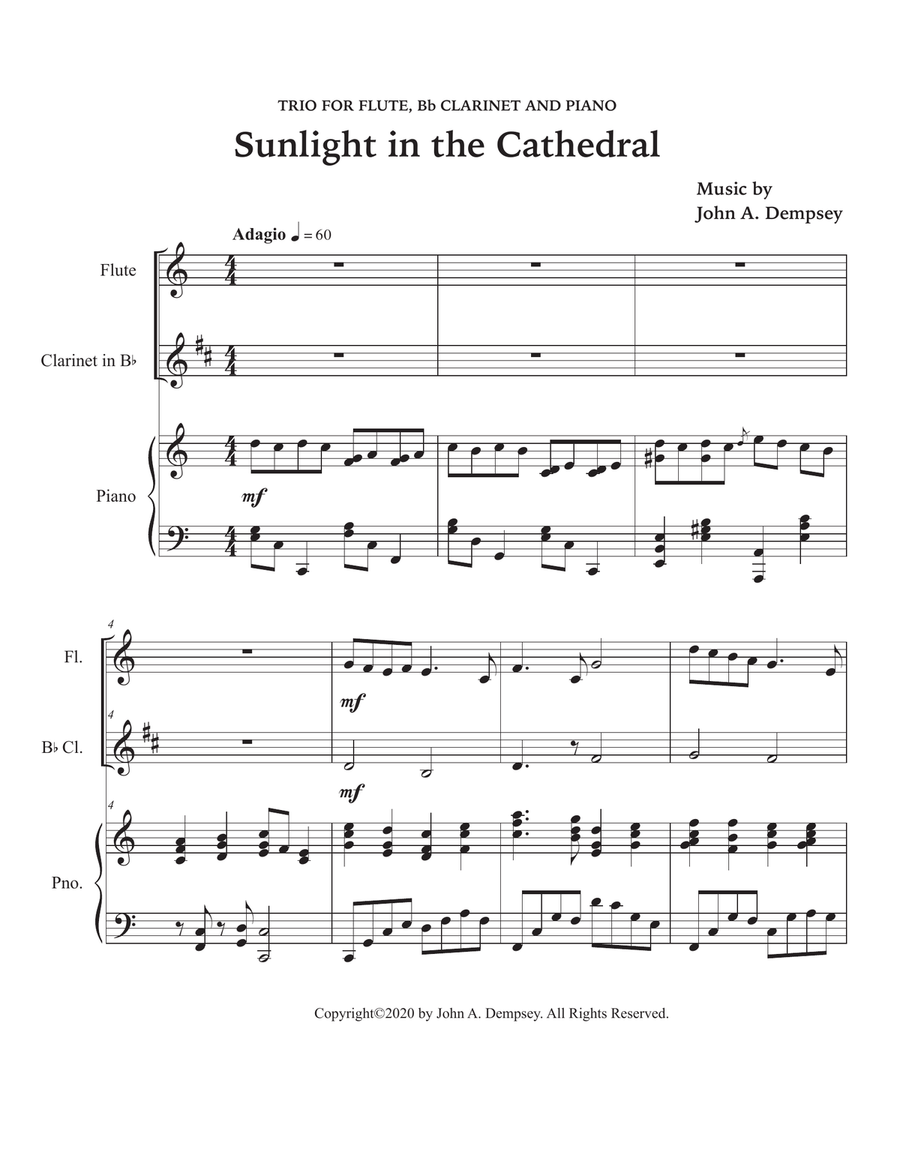 Sunlight in the Cathedral (Mountain Prelude): Trio for Flute, Clarinet and Piano Small Ensemble scores gallery preview page 5