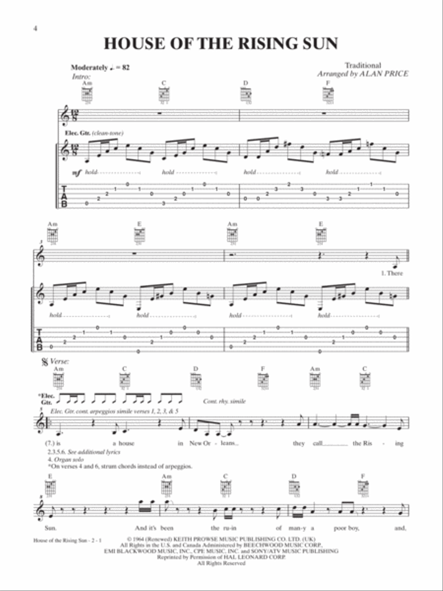 The Animals -- Retrospective Guitar TAB Songbook