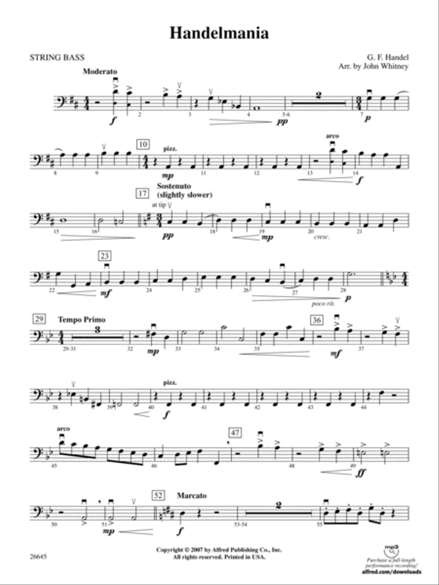 Handelmania: String Bass Full Orchestra scores gallery preview page 1