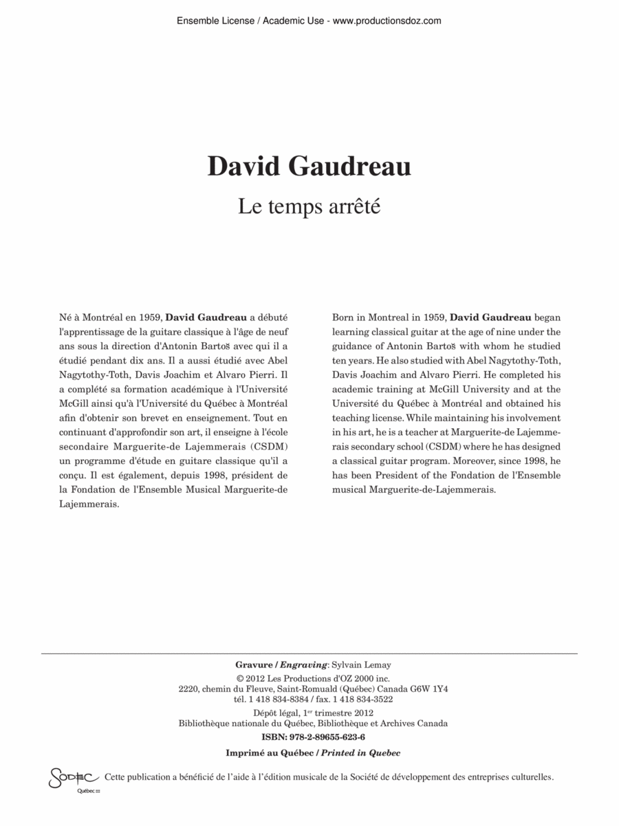 Le temps arrêté Classical Guitar scores gallery preview page 1