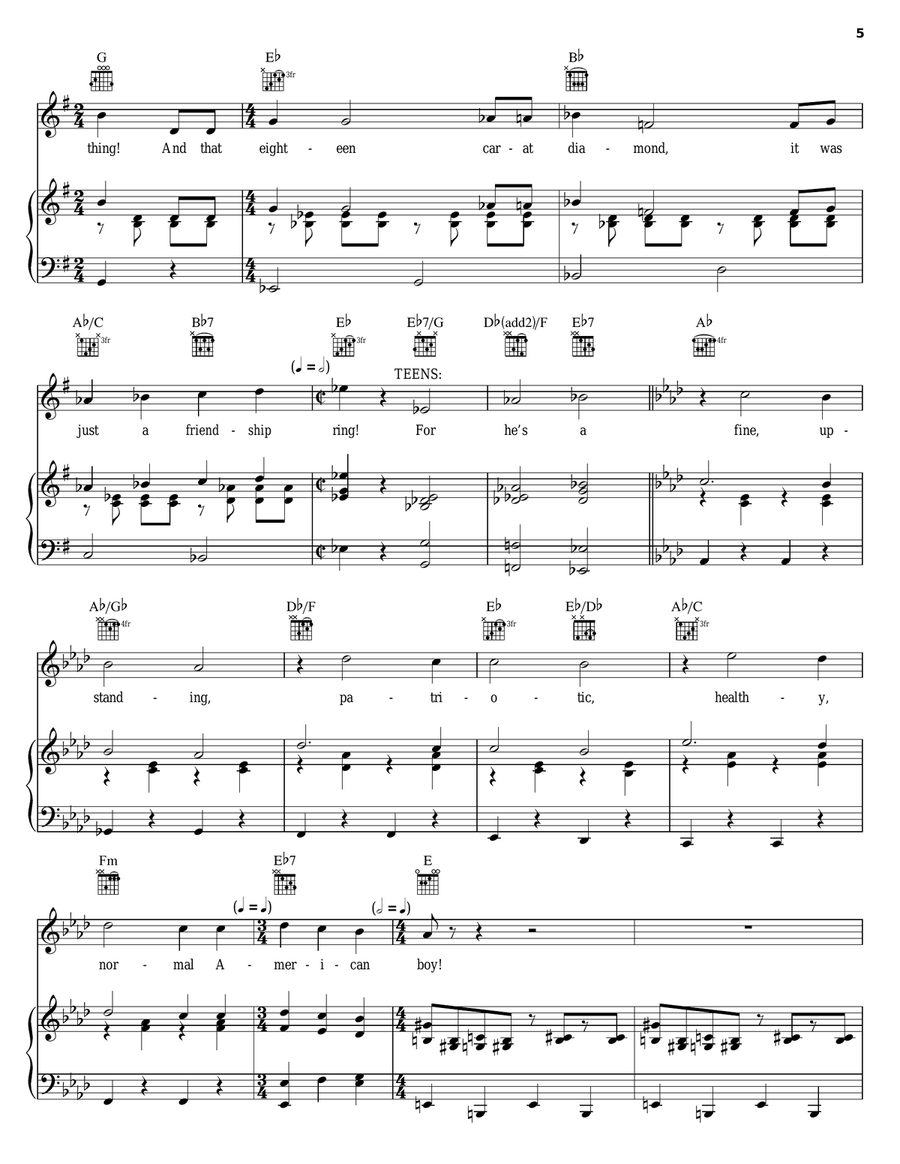 A Healthy, Normal American Boy (We Love You, Conrad) Piano, Vocal, Guitar scores gallery preview page 5
