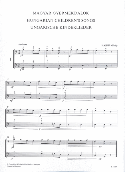 Ungarische Kinderlieder für zwei Violoncelli