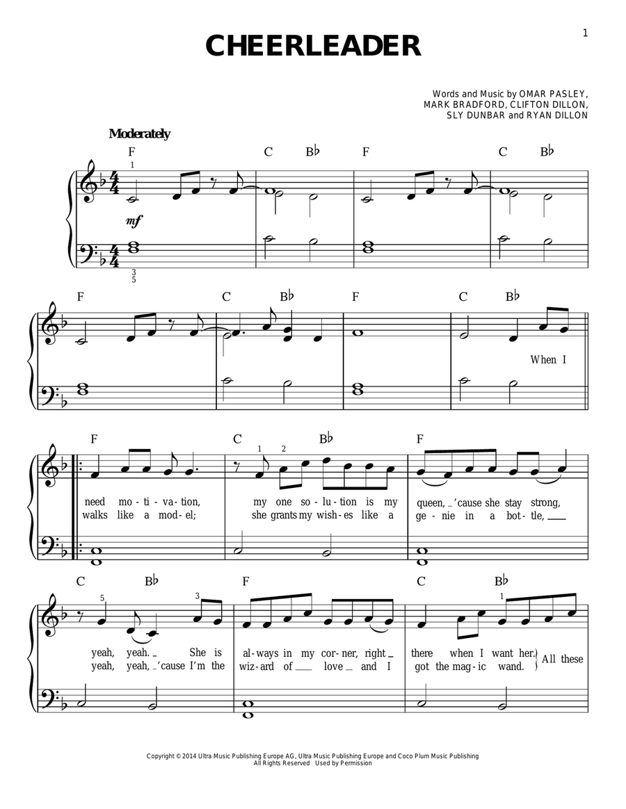 Cheerleader Easy Piano scores gallery preview page 1
