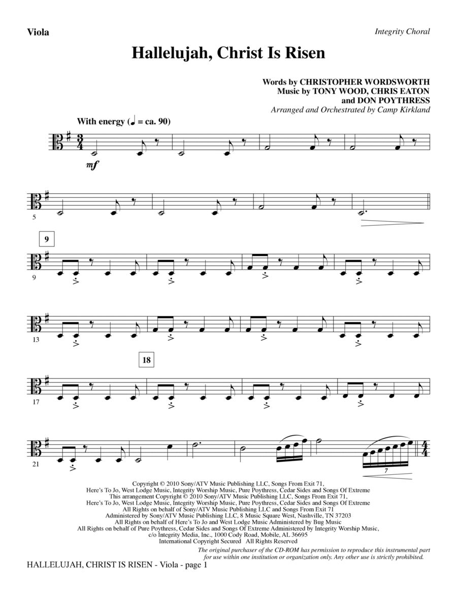 Hallelujah, Christ Is Risen - Viola Choir scores gallery preview page 1
