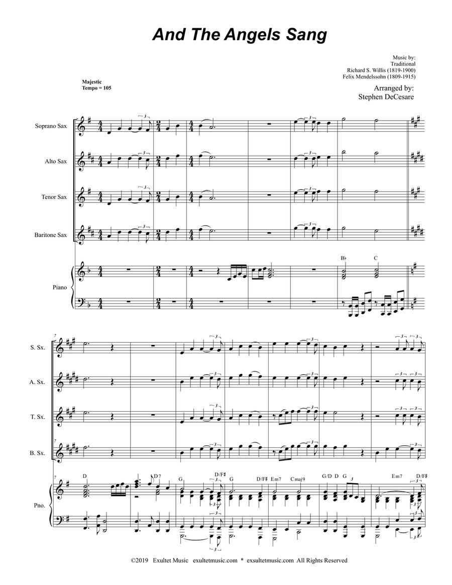 And The Angels Sang (for Saxophone Quartet and Piano) Woodwind Ensemble scores gallery preview page 2