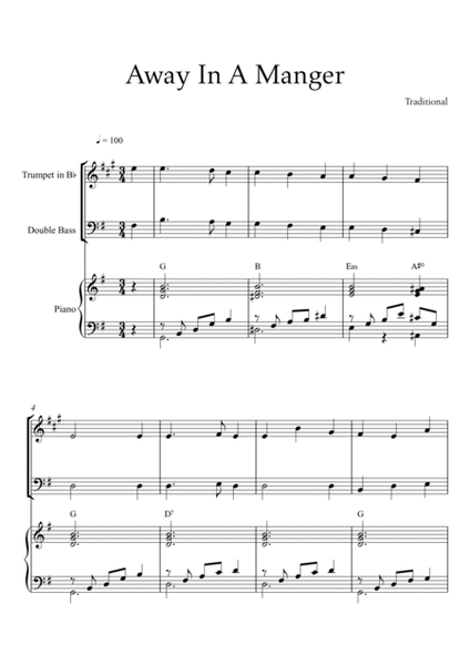 Traditional - Away In A Manger (Trio Piano, Trumpet and Double Bass) with chords image number null