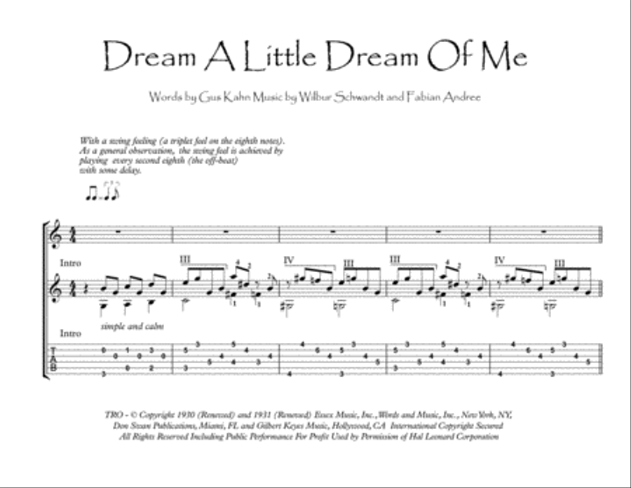 Dream A Little Dream Of Me Electric Guitar scores gallery preview page 1