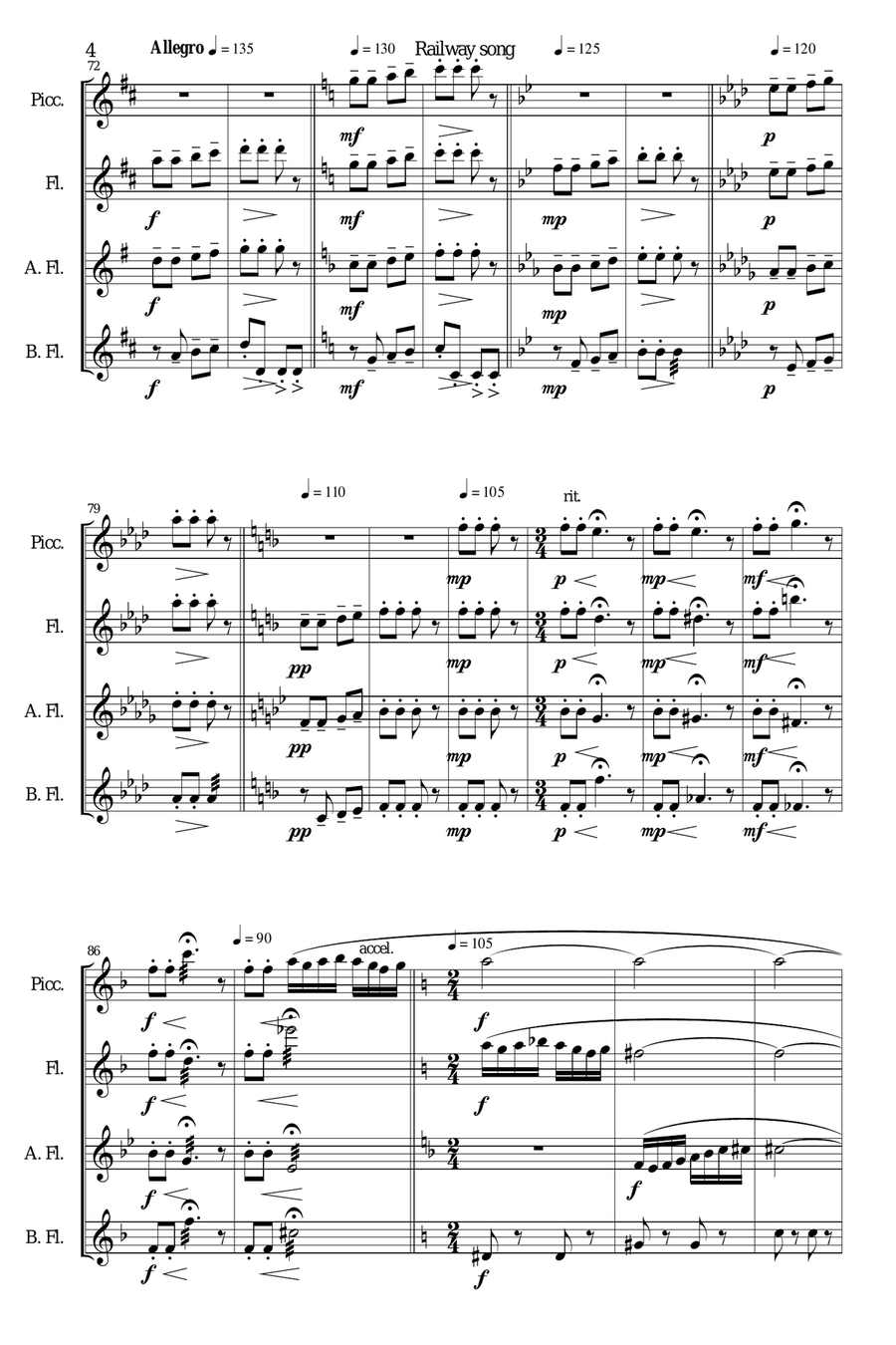 Railway Song (Auf de schwäb'sche Eisebahne) for piccolo, flute, alto flute and bass flute Piccolo scores gallery preview page 4