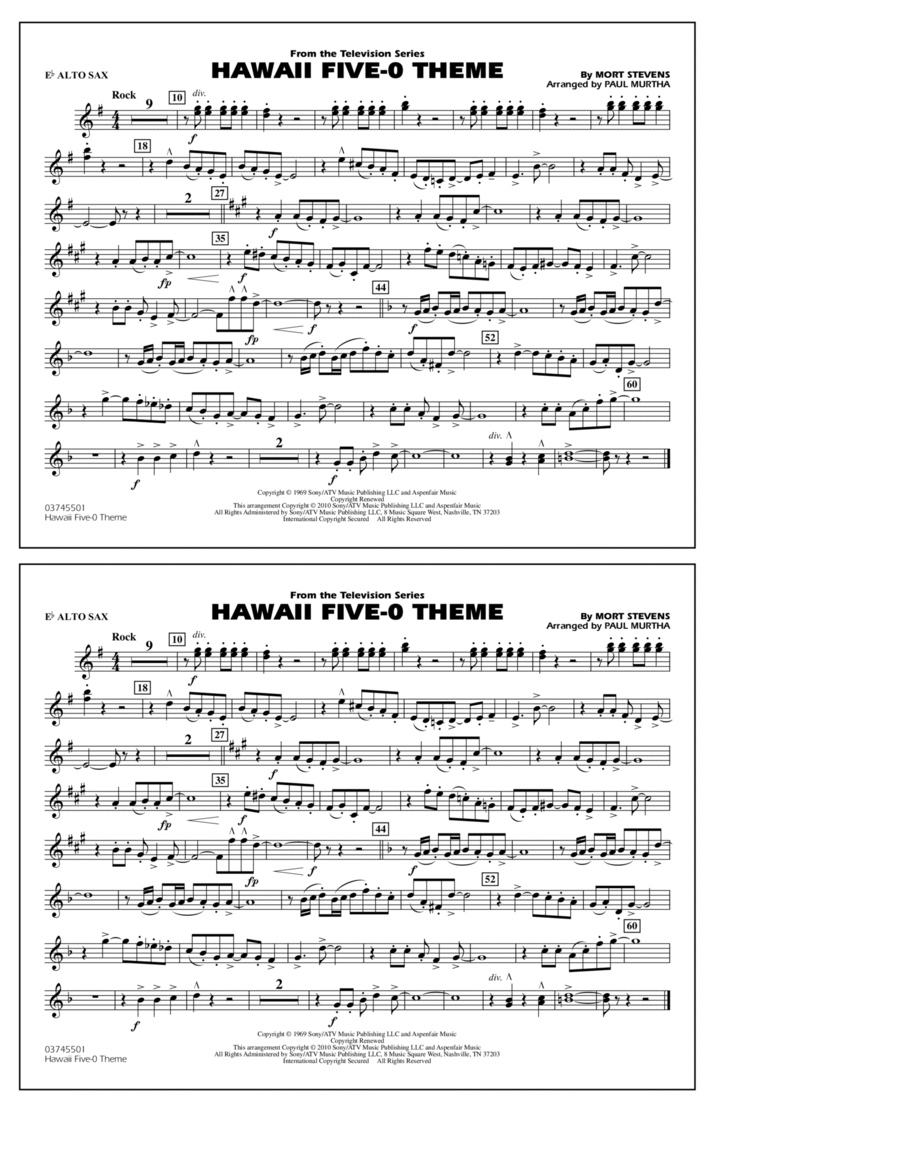 Hawaii Five-O Theme - Eb Alto Sax Marching Band scores gallery preview page 1