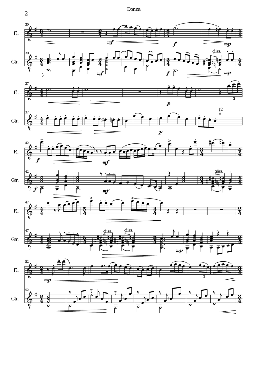 Dorina for flute and guitar Flute scores gallery preview page 2