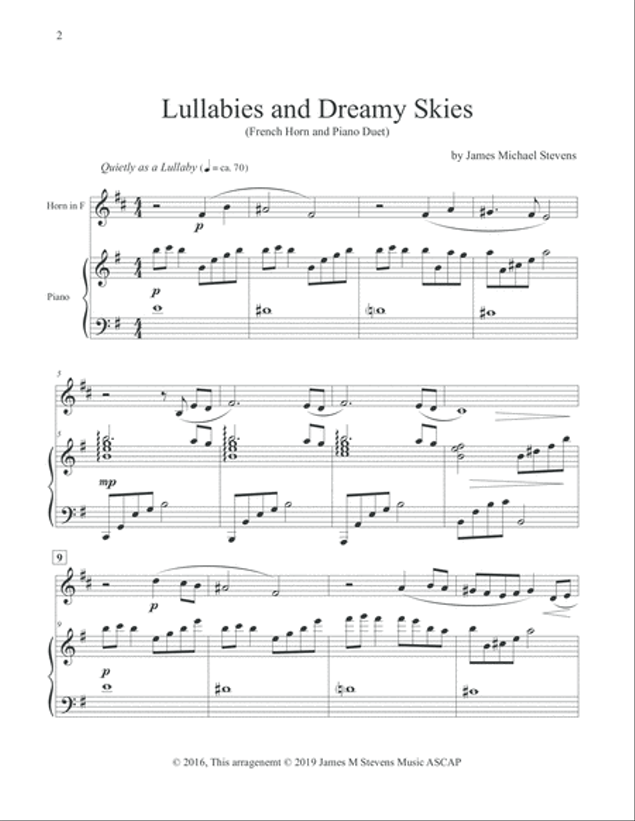 Lullabies and Dreamy Skies - French Horn & Piano Horn scores gallery preview page 2