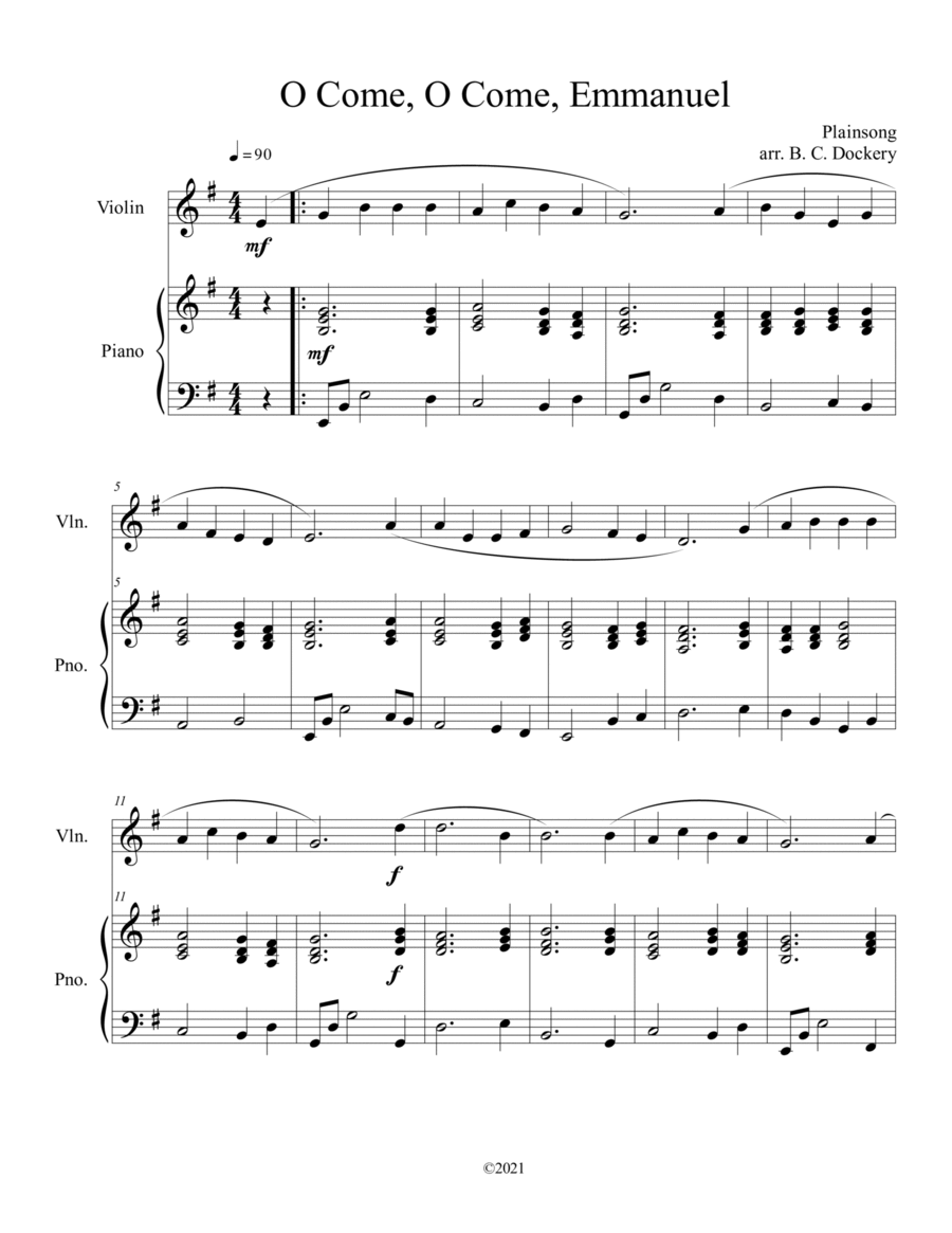 O Come, O Come, Emmanuel (Violin Solo with Piano Accompaniment) image number null