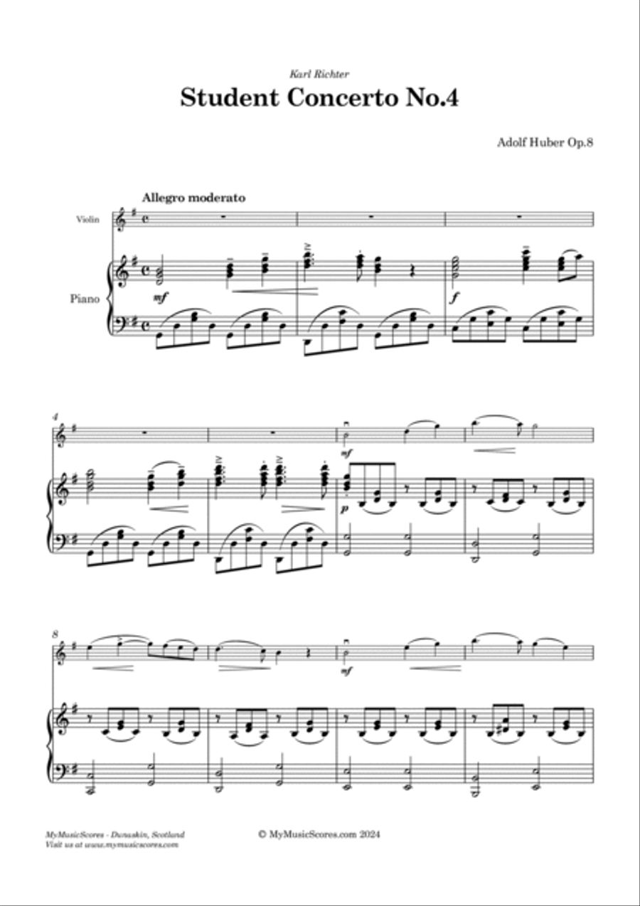 Huber Concerto No. 4 Op. 8 for Violin and Piano Violin Solo scores gallery preview page 2