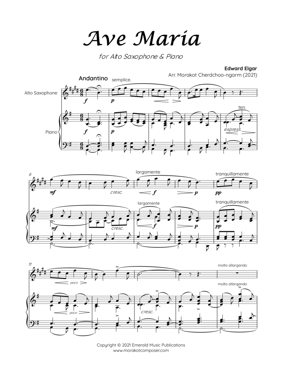 AVE MARIA ELGAR for Alto Saxophone & Piano image number null
