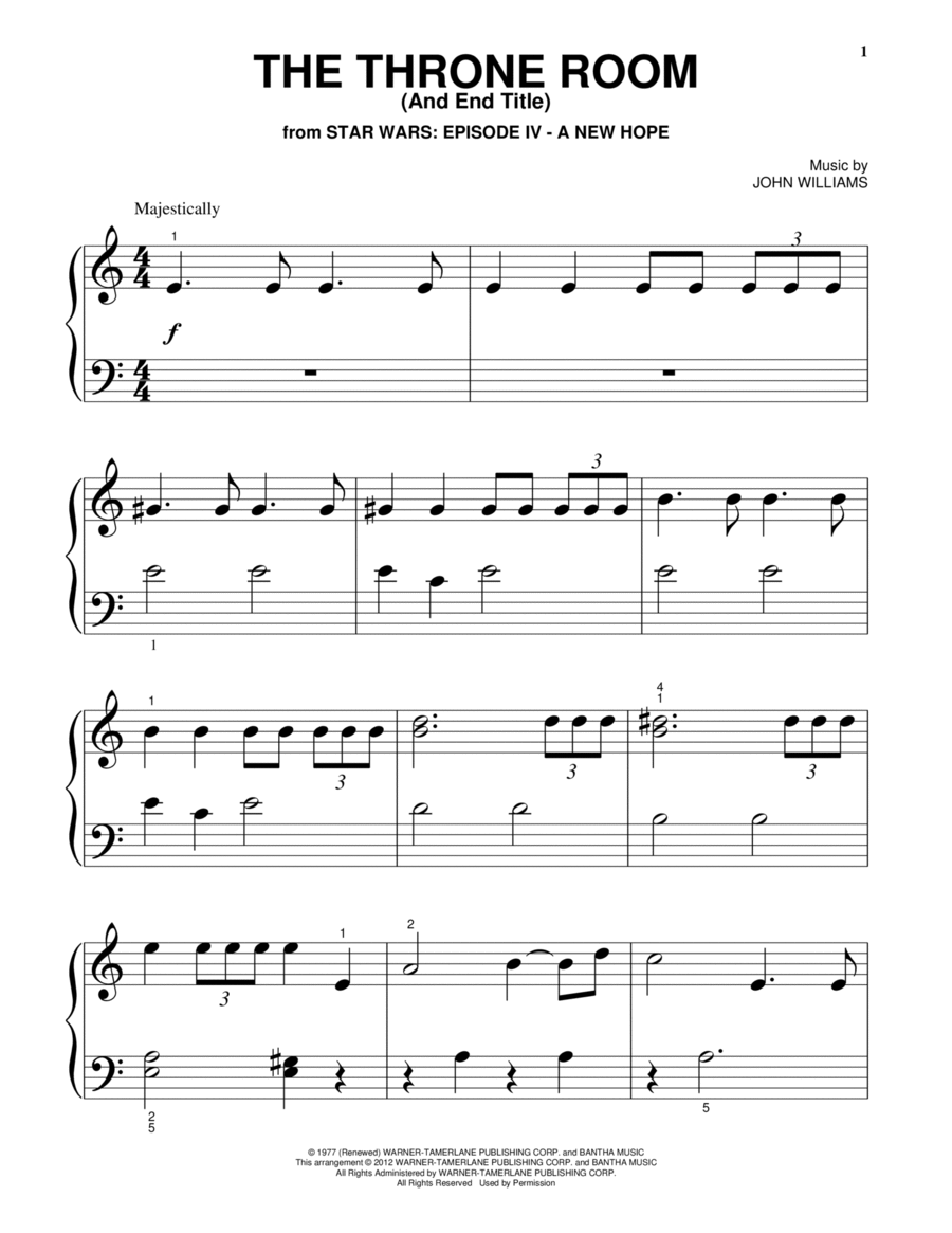 Throne Room and End Title (from Star Wars: A New Hope) Easy Piano scores gallery preview page 1