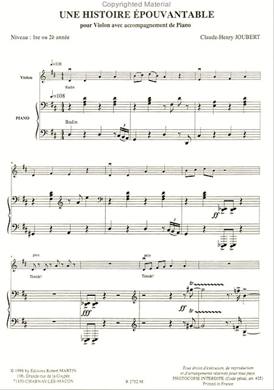 Une histoire épouvantable Piano Accompaniment scores gallery preview page 2