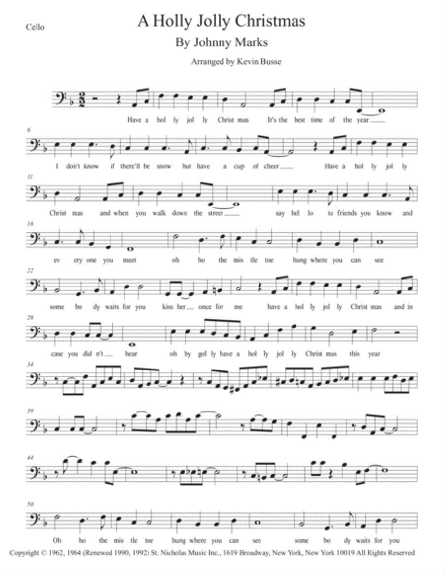 A Holly Jolly Christmas Cello Solo scores gallery preview page 1