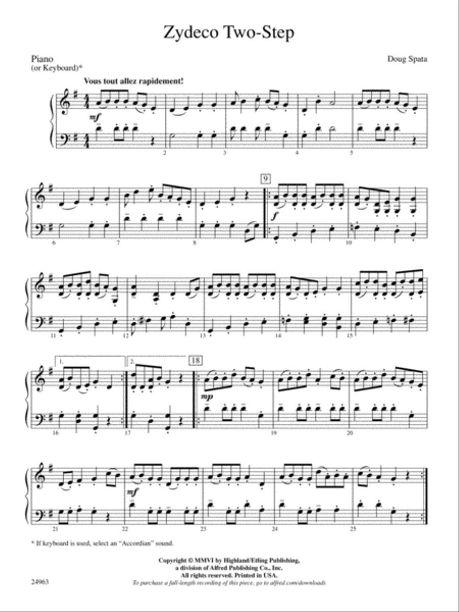 Zydeco Two-Step: Piano Accompaniment Orchestra scores gallery preview page 1