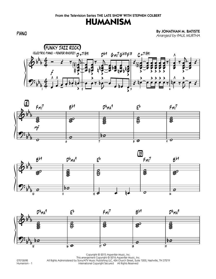 Humanism - Piano Jazz Ensemble scores gallery preview page 1