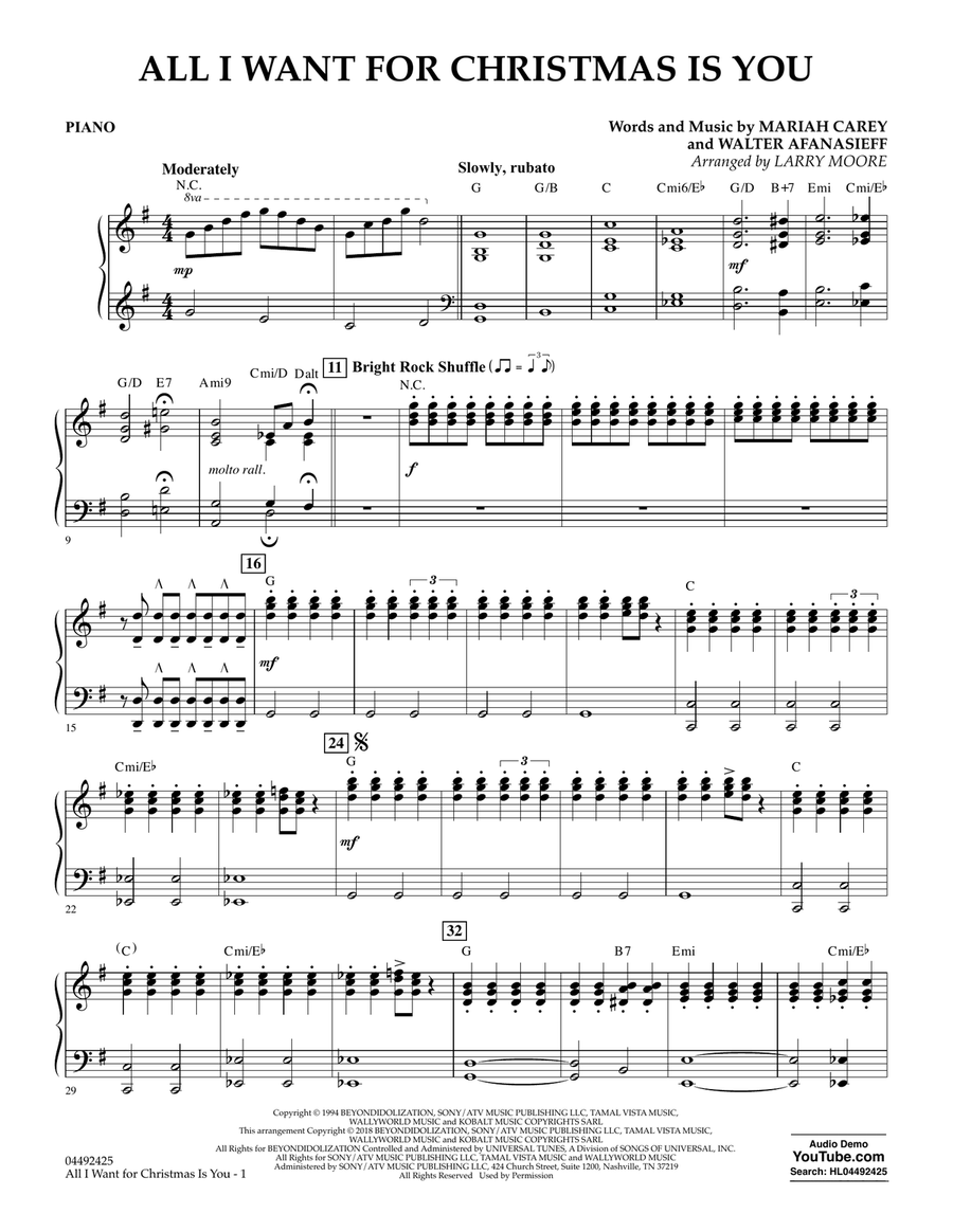 All I Want for Christmas Is You (arr. Larry Moore) - Piano Orchestra scores gallery preview page 1